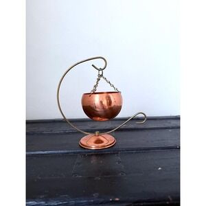 Vintage Coppercraft Guild Hanging Copper Planter/Votive Holder Brass Stand 1970s